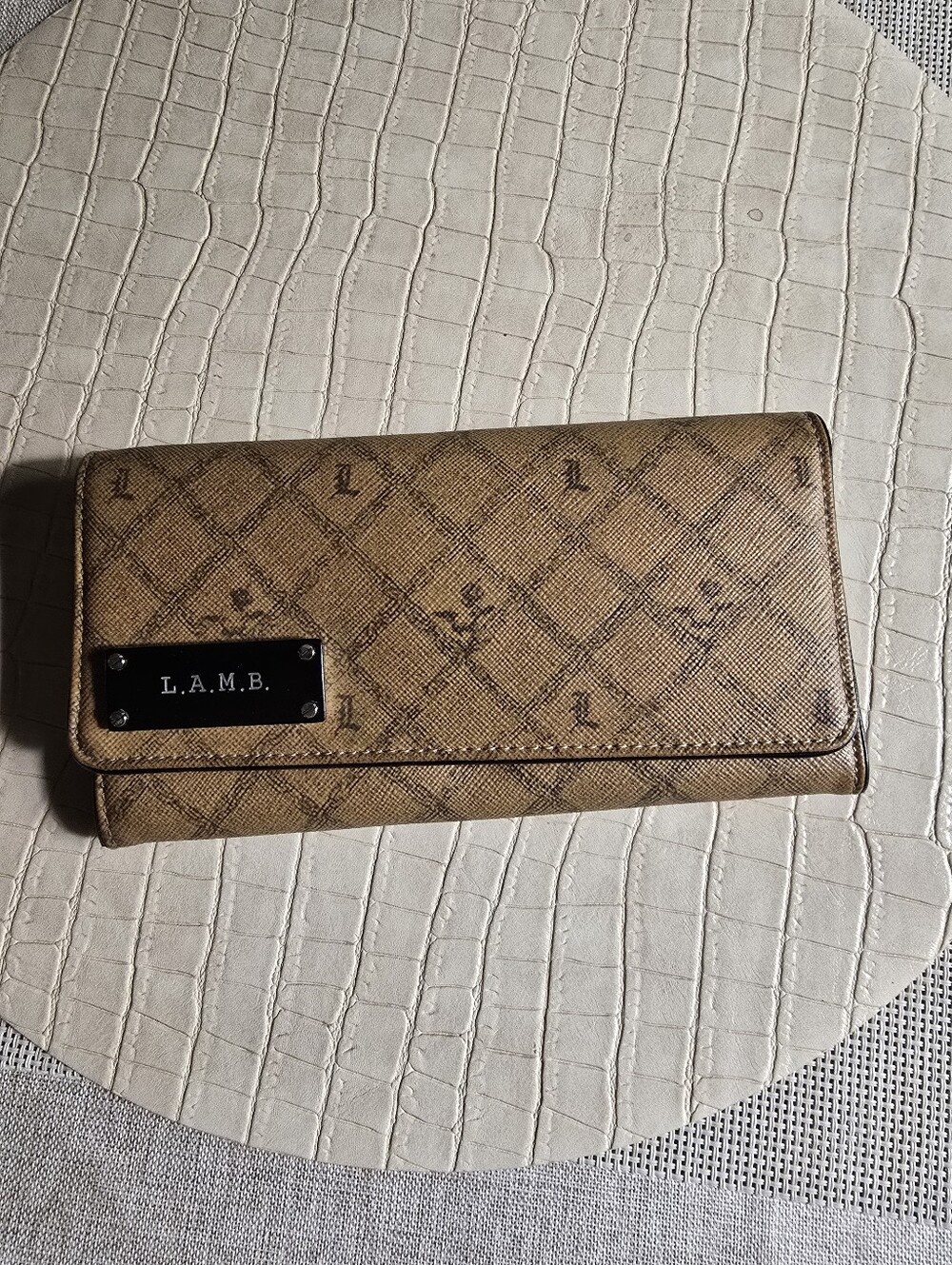 L.A.M.B. Tan Monogram Fold-Over Wallet